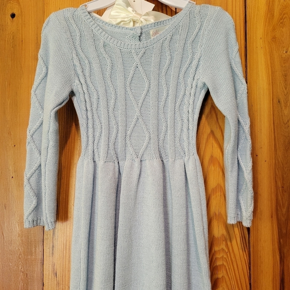 Elegant Blue Knit Kids Dress - Picture 1 of 7